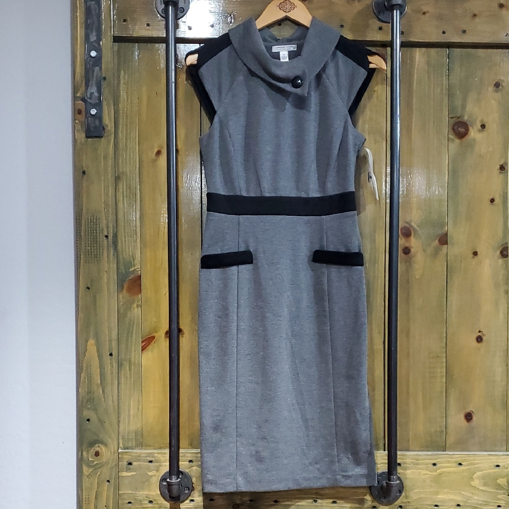 Gray Sleeveless Dress Classy Career Executive Office Sleek Mod Grunge Minimalist